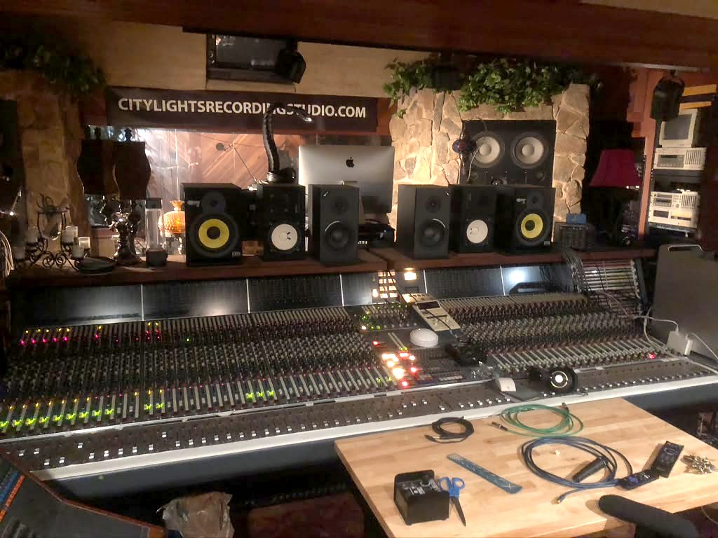 Neve VR60 meter bridge and studio monitors at City Lights Recording Studio